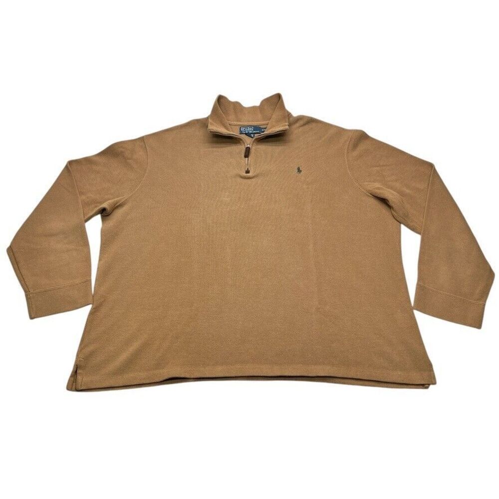Polo‎ Ralph Lauren Sweater Mens XXL Brown 1/4 Zip Pullover Preppy Adult Vintage